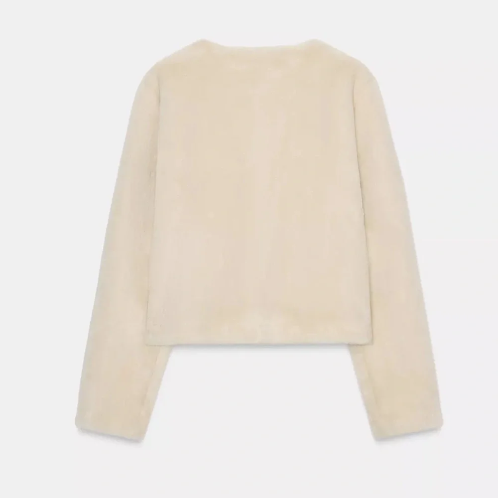 Zara Faux Fur Jacket with Fireman Clasp Ecru NWT - Picture 6 of 7